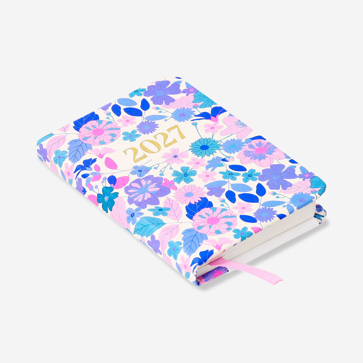Floral weekly diary 2027 from Flying Tiger Copenhagen, open to weekly planner pages with colorful floral cover design.
