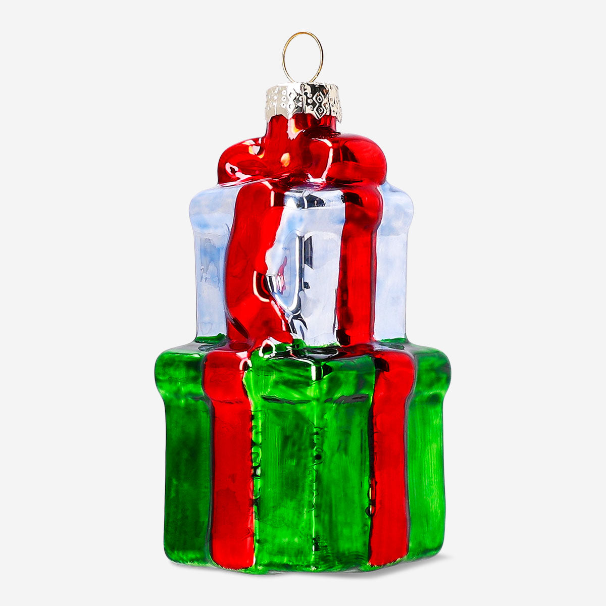 Decorative stack of gift box baubles for home decor by Flying Tiger Copenhagen, featuring colorful present designs.