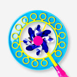 Flying Tiger Copenhagen soap bubble wand with a colorful fan and pinwheel design, ideal for outdoor play and bubble blowing.