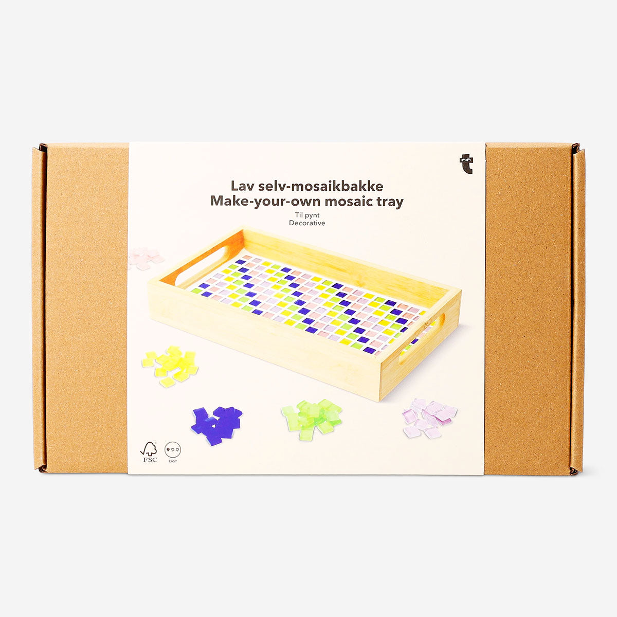 Colorful DIY mosaic tray by Flying Tiger Copenhagen, 25x15 cm, featuring a vibrant mosaic pattern perfect for craft projects.