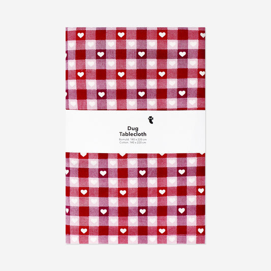 Tablecloth with checks and hearts - 140x220 cm