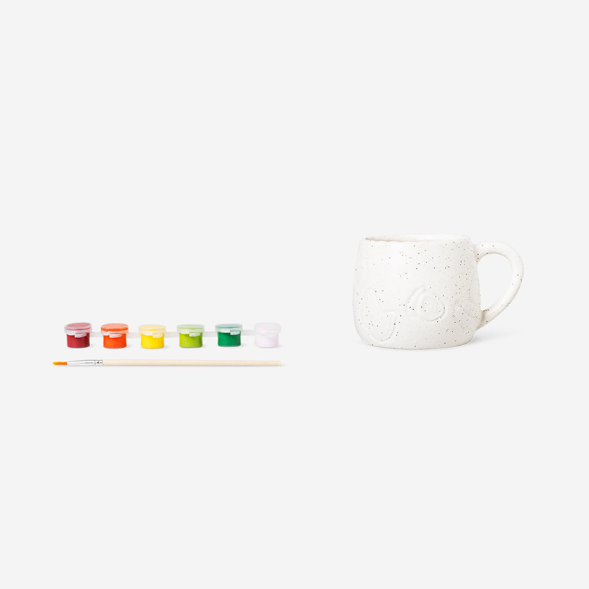 DIY ceramic mug with debossed fruit design, 330 ml, Hobby brand, featuring a colorful fruit pattern on a white ceramic mug.