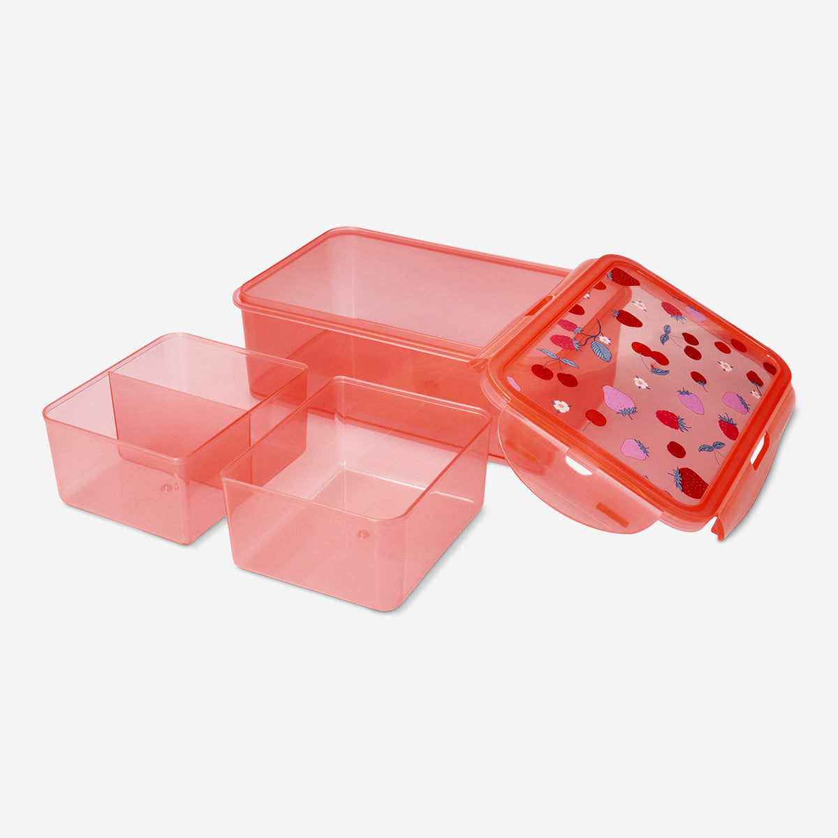 Red Flying Tiger Copenhagen kitchen lunchbox with berry print, featuring a sturdy container for snacks and meals.