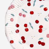 Set of 8 Flying Tiger Copenhagen paper party plates with cherry print design, perfect for festive gatherings.