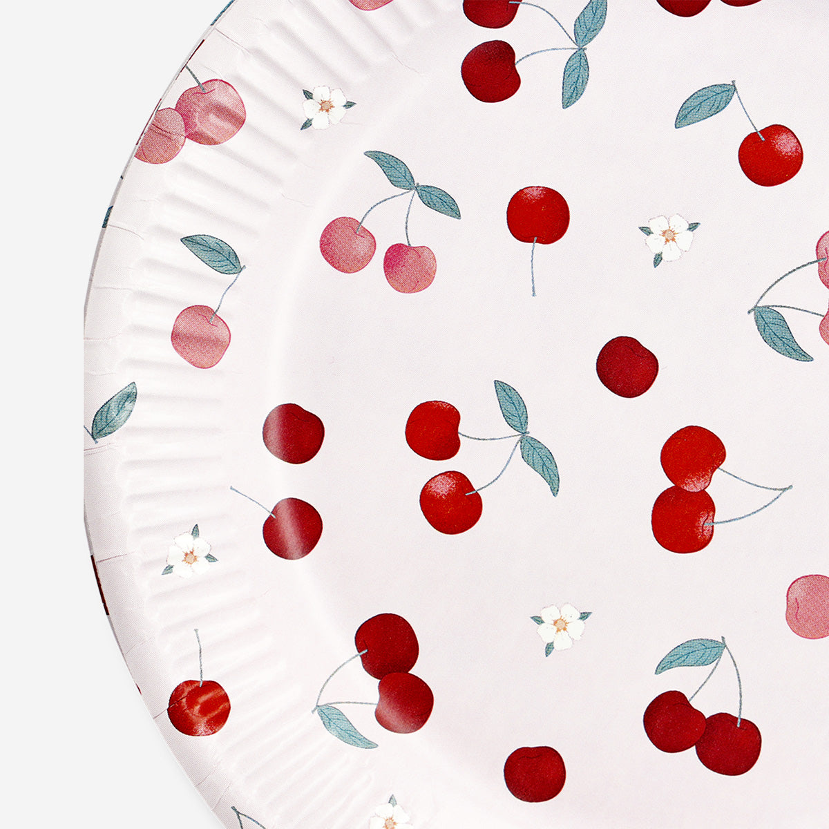 Set of 8 Flying Tiger Copenhagen paper party plates with cherry print design, perfect for festive gatherings.
