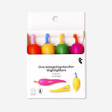 Set of four Flying Tiger Copenhagen Chilli highlighters for office use, with bright colors and ergonomic design.