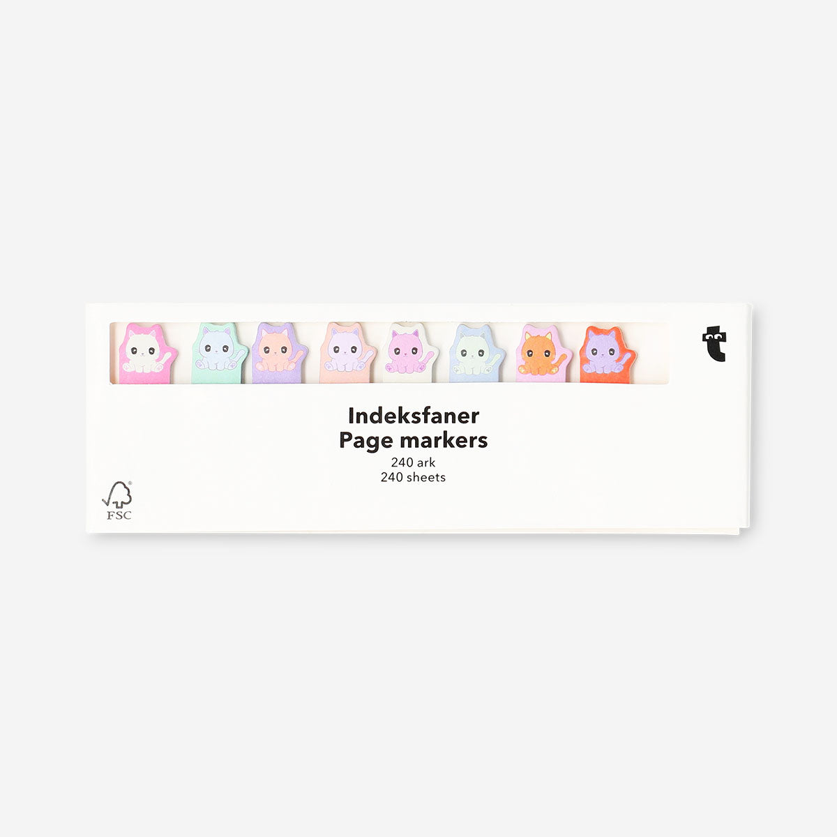 Set of small cat-shaped page markers for office use, featuring colorful feline designs by Flying Tiger Copenhagen.