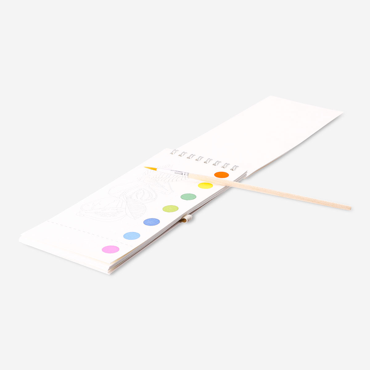 Flying Tiger Copenhagen watercoloring book with paint set, featuring pages for creative watercolour art and painting activities.