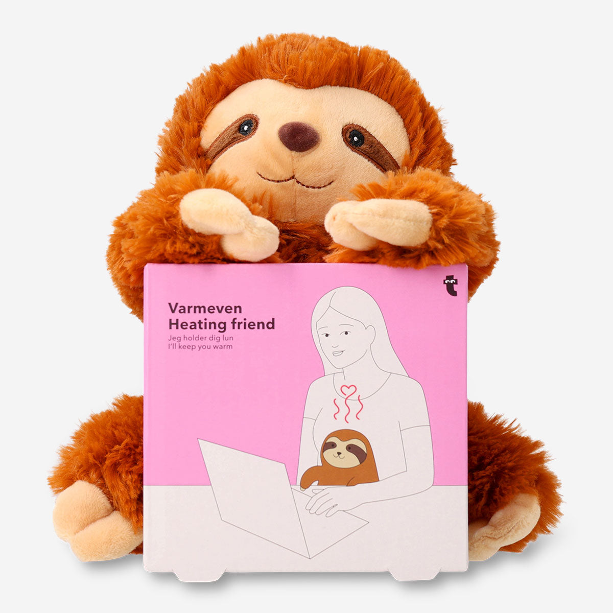 Soft plush heating toy sloth from Flying Tiger Copenhagen, cuddly stuffed animal with a cozy, plush texture and adorable sloth design.