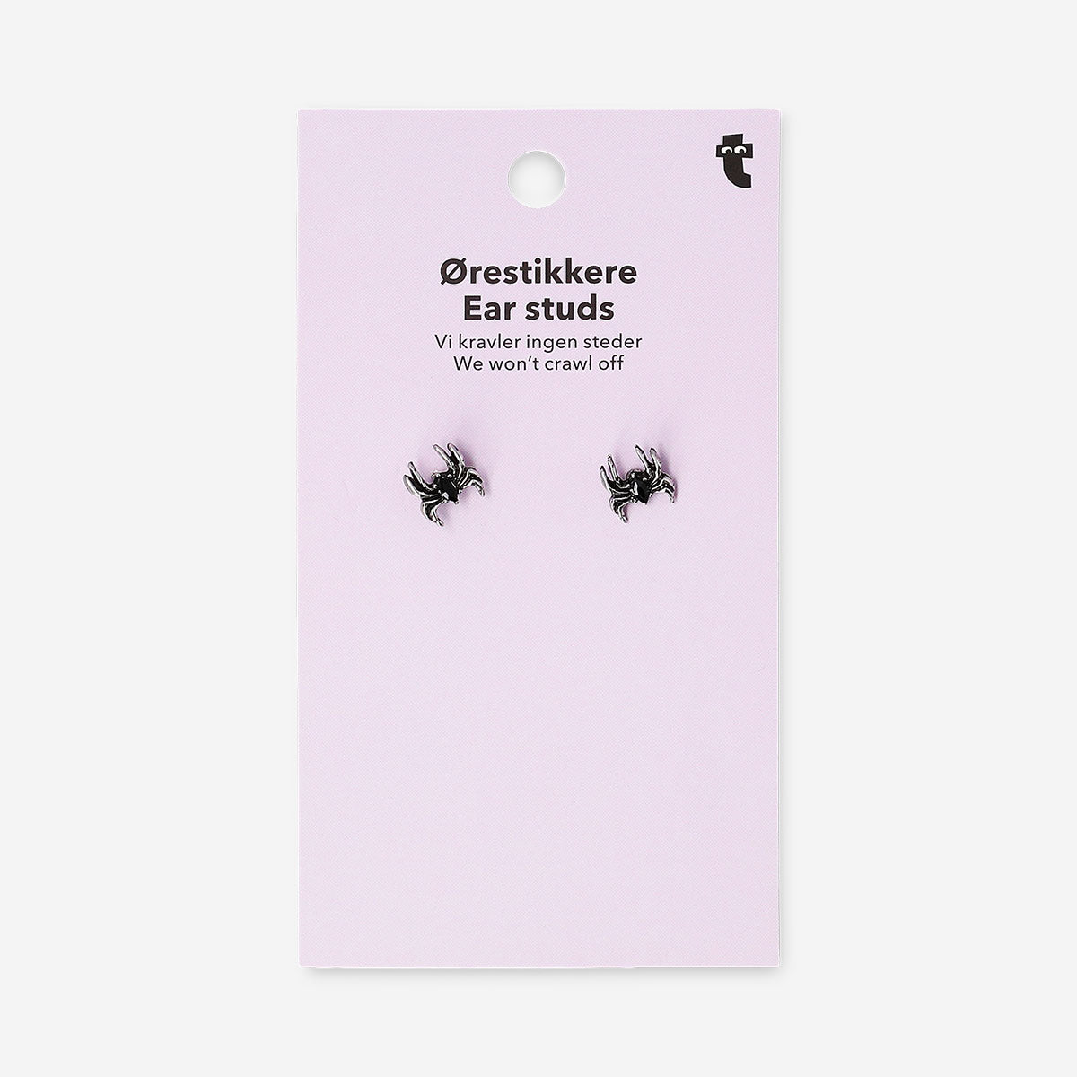 Silver spider stud earrings made of textile material, designed by Flying Tiger Copenhagen, featuring intricate spider-shaped details.
