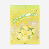 Sour lemon-flavored marshmallow candies in bright yellow, from Flying Tiger Copenhagen, with a soft and fluffy texture.