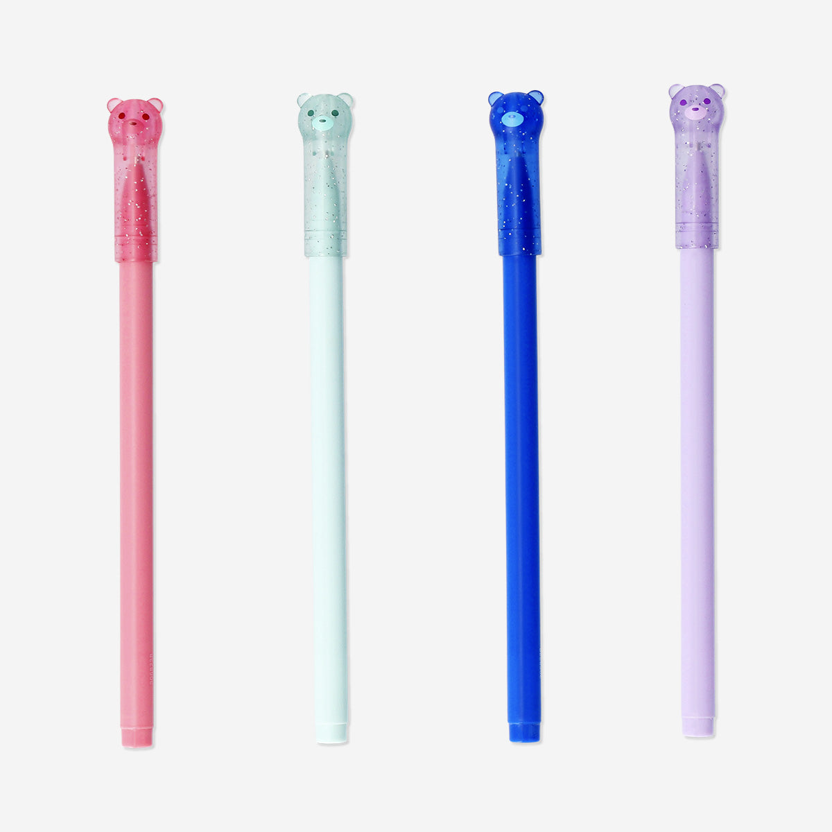 Glitter gel pens with bear topper - 4 pcs