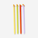 Four Glitter gel ink pens with colorful parrot toppers from Flying Tiger Copenhagen for office or creative writing projects.