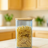 Blue glass storage container with lid, 1.7L, from Flying Tiger Copenhagen's Designer Collection, ideal for kitchen organization.