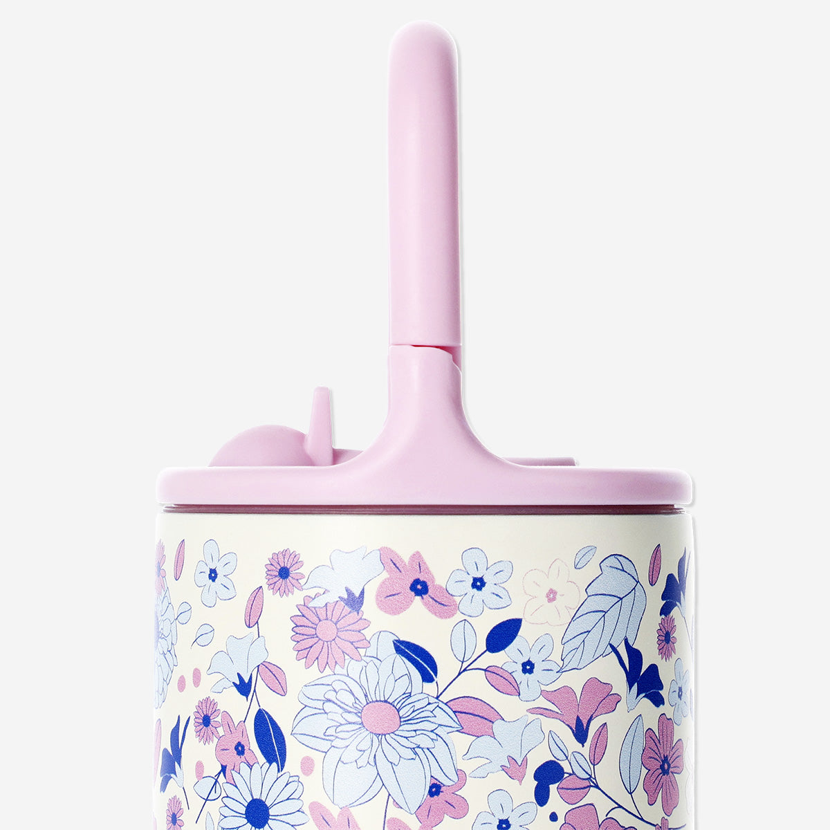 Pink floral drinking bottle with straw - 400 ml