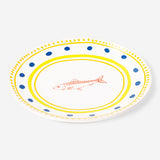 Ceramic kitchen plate with colorful dots and fish design, 16 cm in diameter, by Flying Tiger Copenhagen.