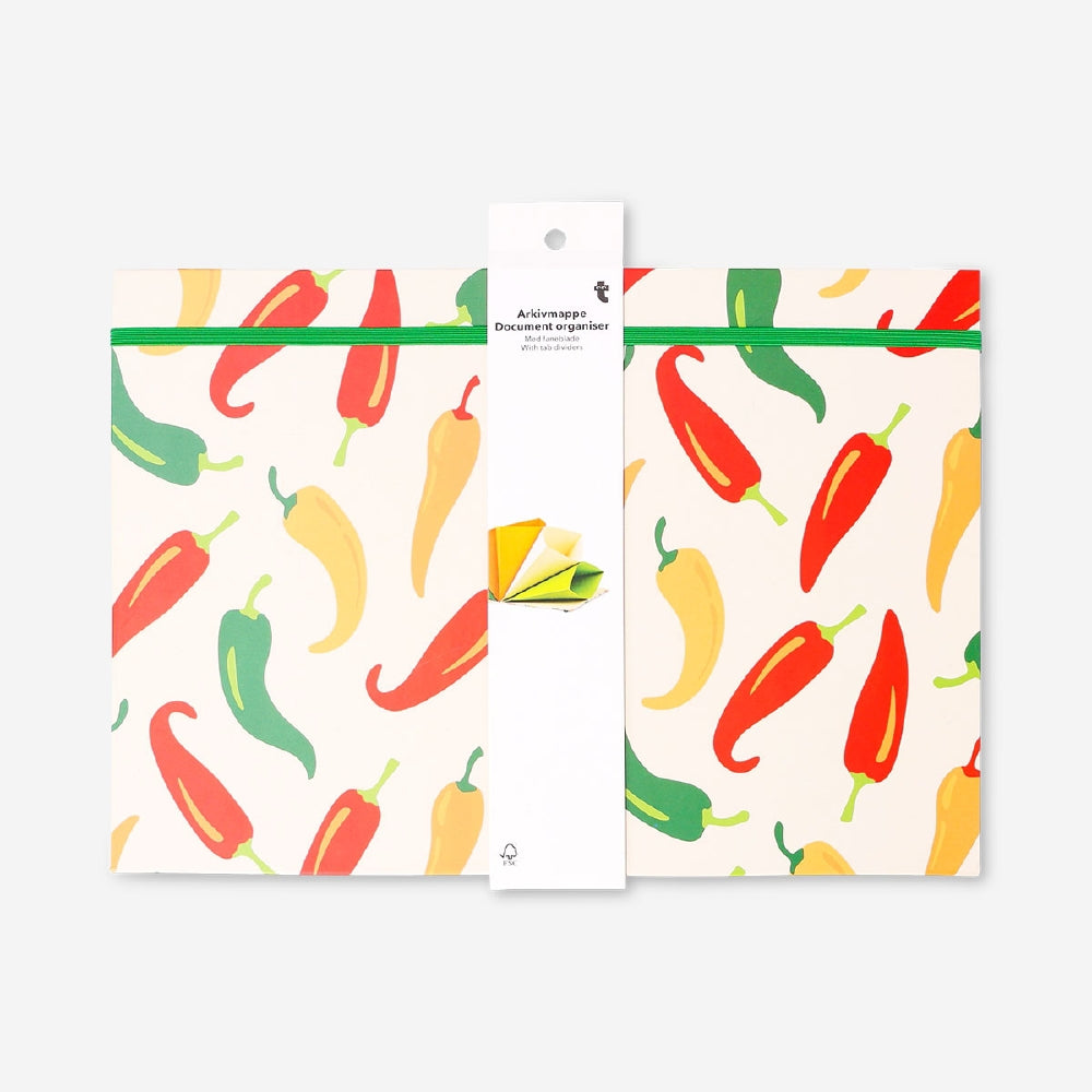 A4 office document organiser with chili print by Flying Tiger Copenhagen, designed for storing papers neatly.