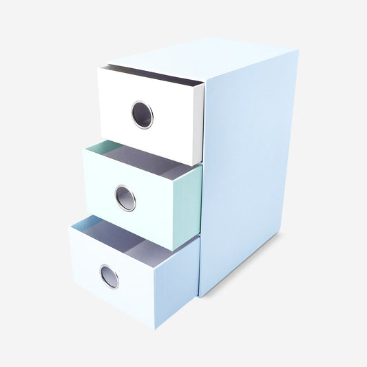 Blue desk tidy with drawers