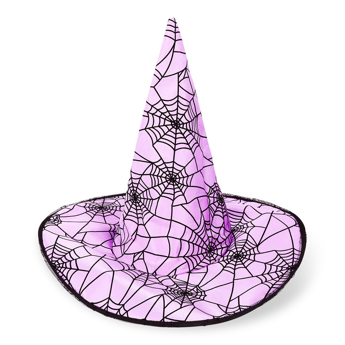 Adult witch's hat with spiderweb design for Halloween parties, featuring a pointed top and web pattern, by Flying Tiger Copenhagen.