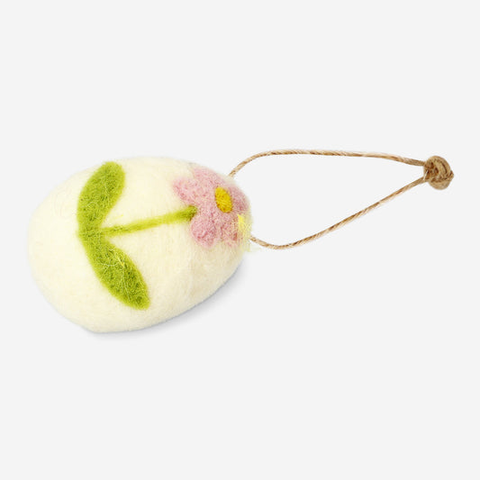 Ornamento da appendere - Uovo di feltro con fiore