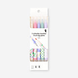 Set of four Flying Tiger Copenhagen dual-tip pens with gel ink and highlighters, showing colorful pen tips and caps.