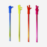 Set of four office pencils with hand sign erasers by Flying Tiger Copenhagen, featuring colorful wooden bodies and themed erasers.
