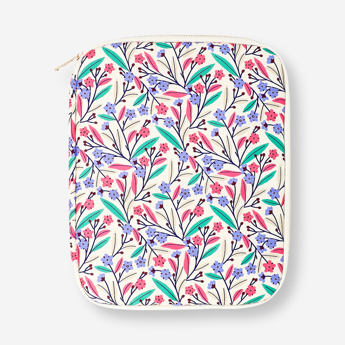 Flying Tiger Copenhagen floral tablet cover and organizer, 29x23 cm, with colorful floral design and multiple compartments.
