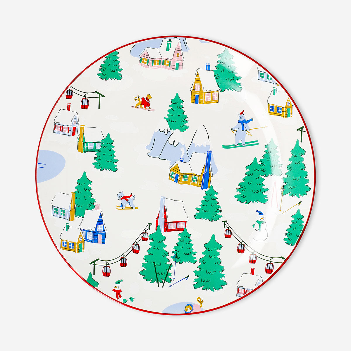 Kitchen plate with ski village print, 26 cm, from Flying Tiger Copenhagen, featuring a scenic winter mountain village design.
