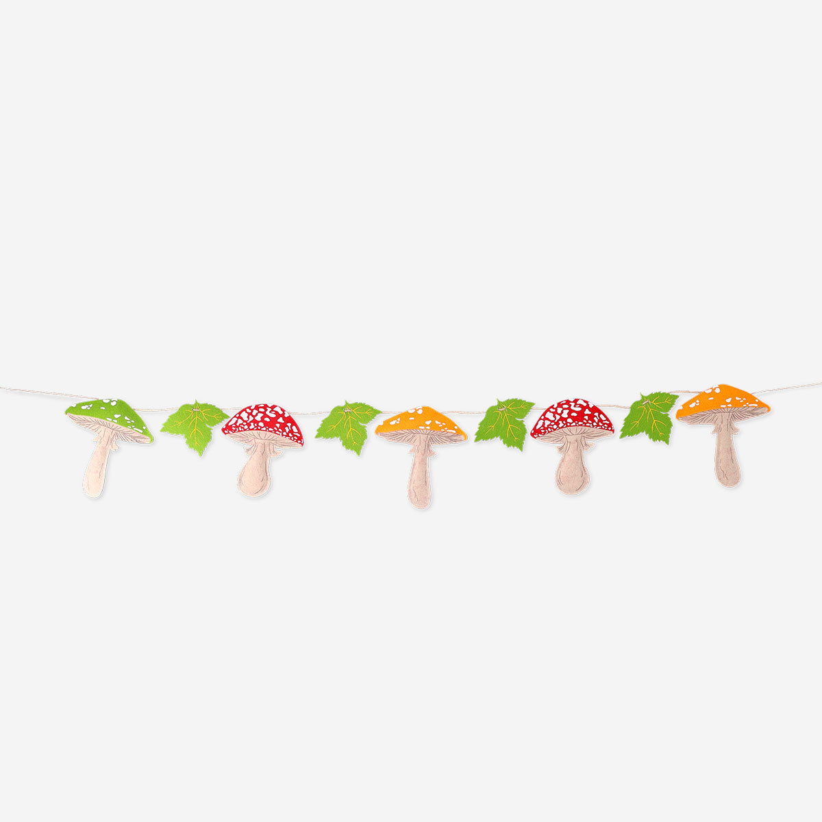 Felt mushroom garland by Flying Tiger Copenhagen, 200 cm long, featuring colorful mushroom decorations for party decor.