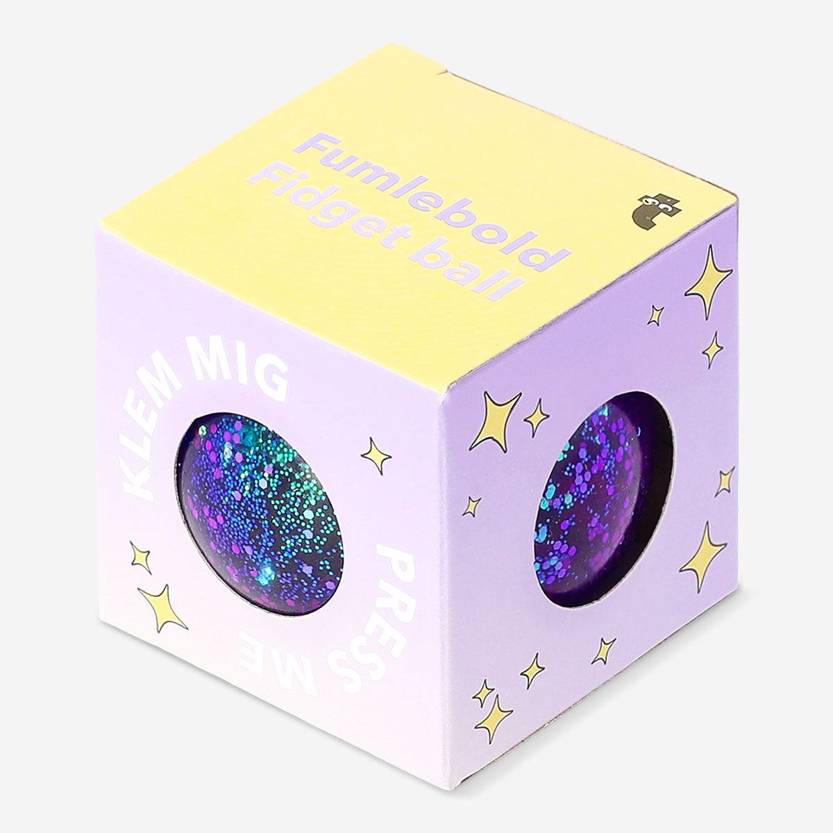Purple glitter fidget ball gadget from Flying Tiger Copenhagen with a shiny, textured surface for stress relief and sensory fun.