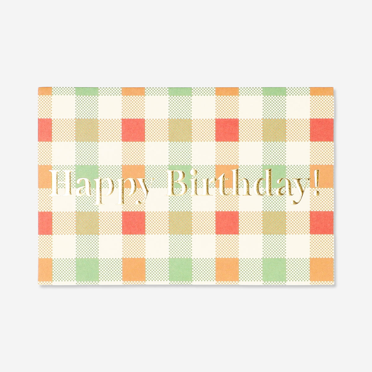 Office birthday card with checkered pattern from Flying Tiger Copenhagen, featuring colorful geometric designs.