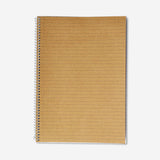 A4 spiral-bound lined office notebook with a craft paper cover, featuring metal spiral binding and blank lined pages inside.
