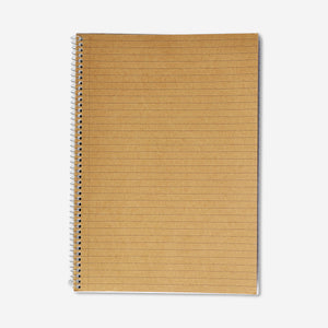 A4 spiral-bound lined office notebook with a craft paper cover and metal spiral binding for writing and note-taking.