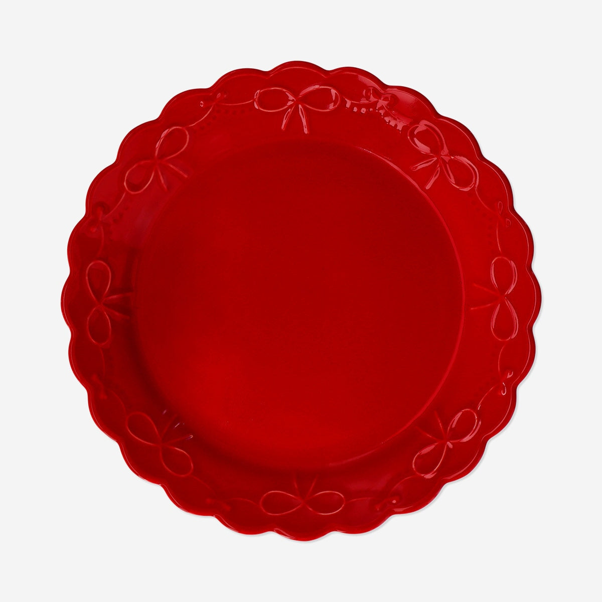 Red plate with embossed bow - 24 cm Kitchen Flying Tiger Copenhagen 