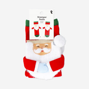Flying Tiger Copenhagen Santa socks in size 42/43, soft textile with festive red and white design, ideal for holiday wear.