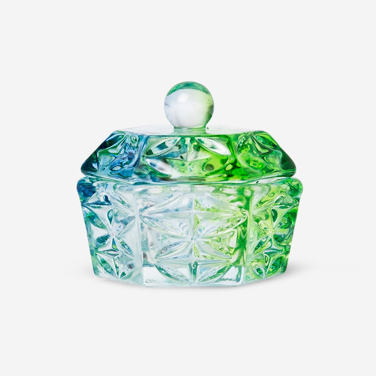 Mini green and blue rainbow jar from Flying Tiger Copenhagen, 4 cm tall, decorative home accessory with vibrant colors.
