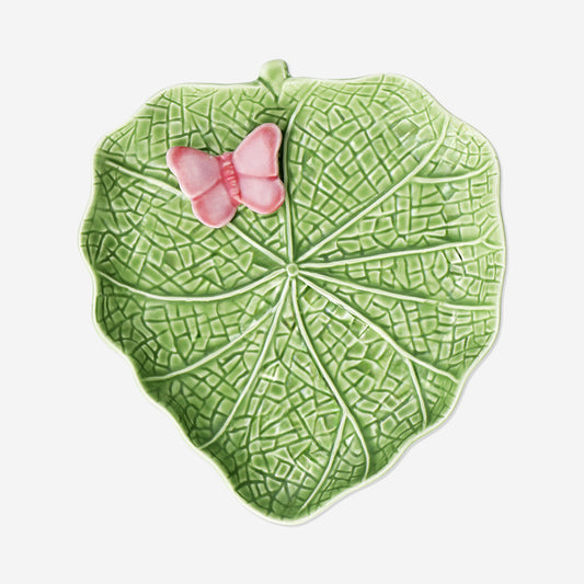 Plato de hoja verde con mariposa - 20 cm