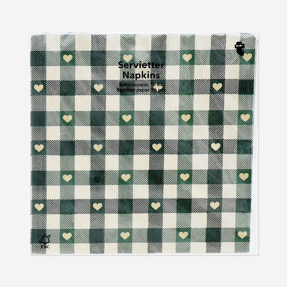 Set of 16 green checkered party napkins by Flying Tiger Copenhagen featuring a festive Christmas berries design.