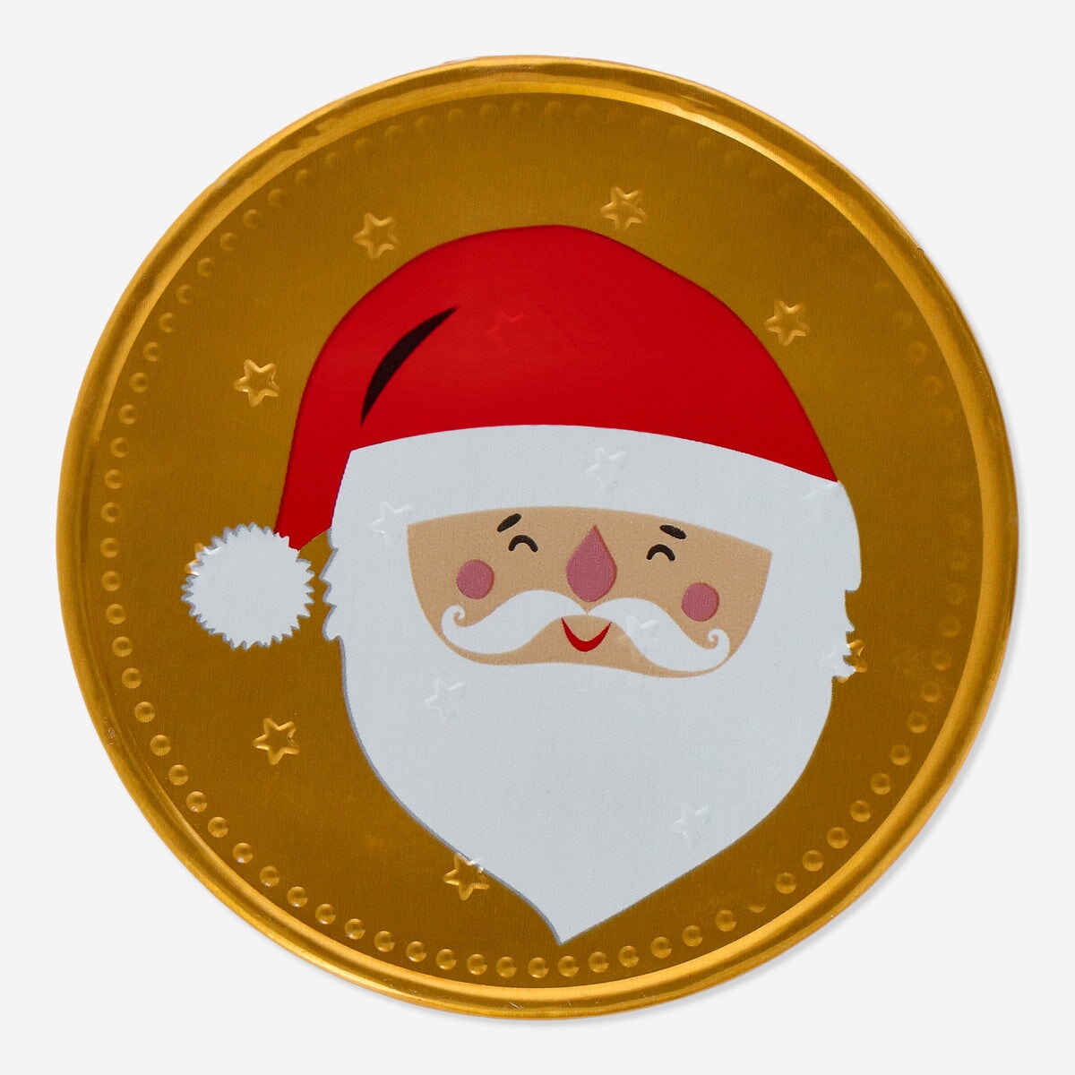 Big Christmas chocolate coin from Flying Tiger Copenhagen, wrapped in festive foil, perfect for holiday treats and decorations.