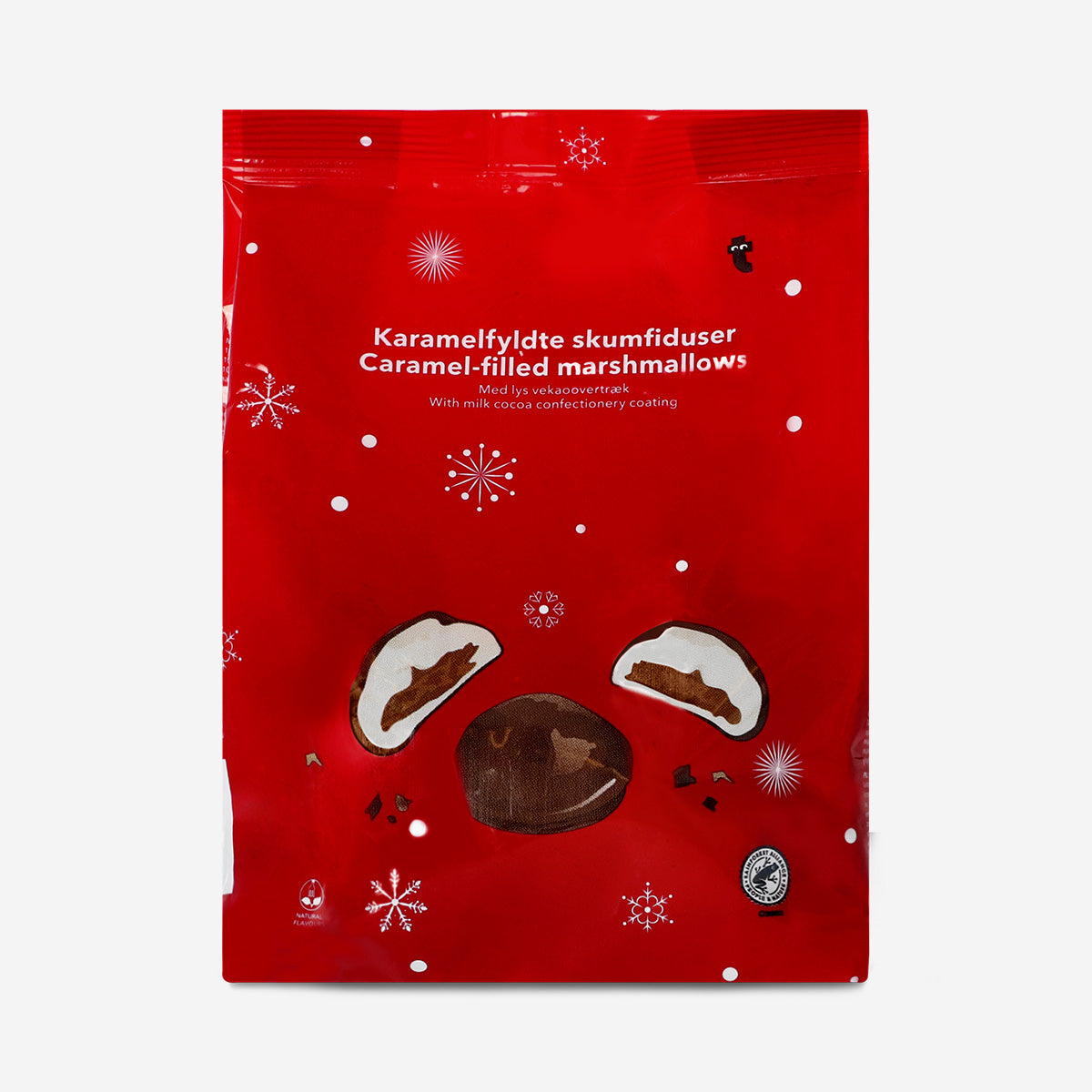 Chocolate covered marshmallows with caramel filling