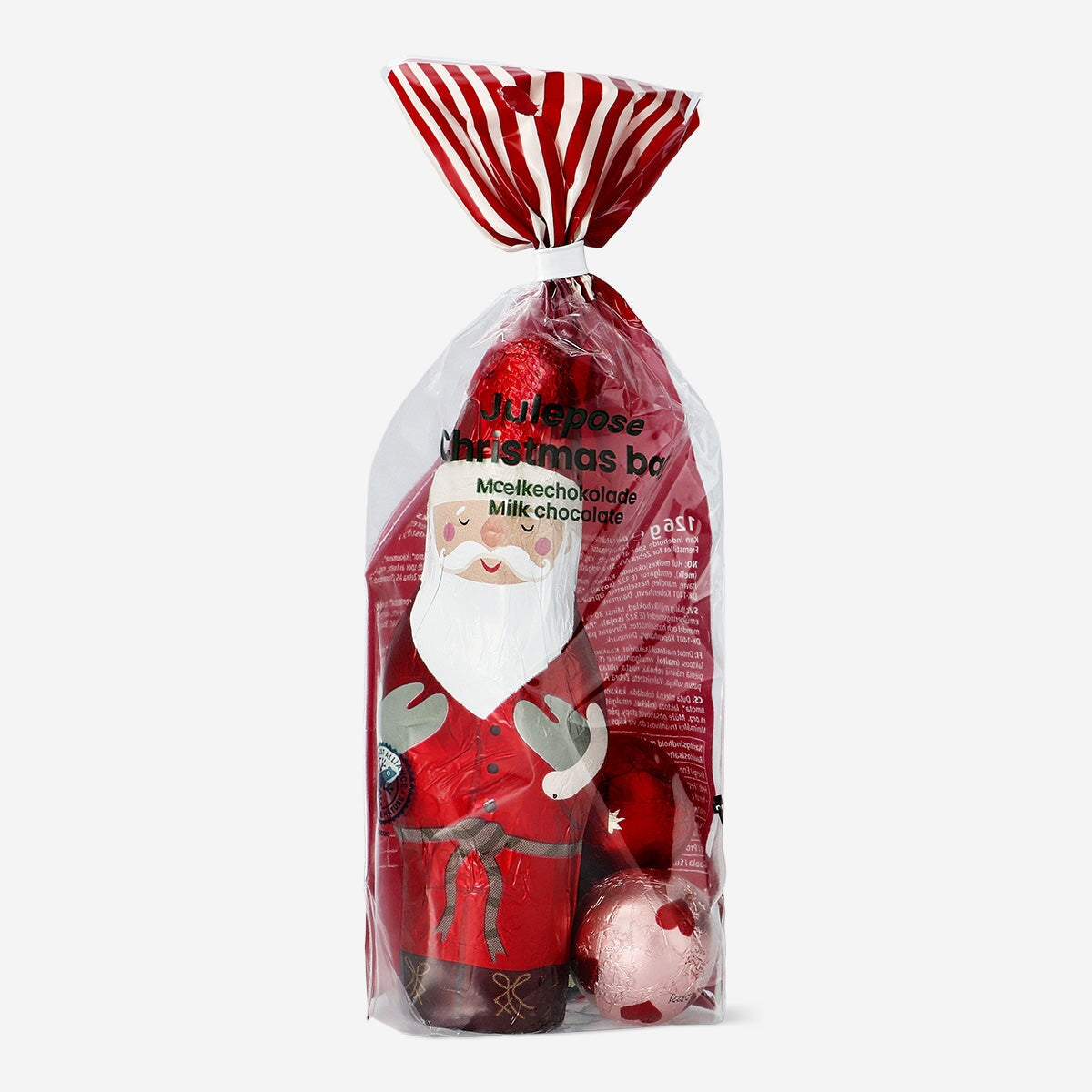 Assorted Christmas chocolates in a Flying Tiger Copenhagen branded bag, festive holiday food gift.
