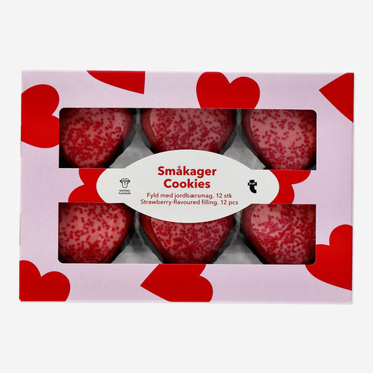 Heart cookies with strawberry filling - 12 pcs
