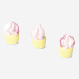 Vanilla-flavored marshmallow cupcakes from Flying Tiger Copenhagen, topped with colorful sprinkles and fluffy marshmallow icing.