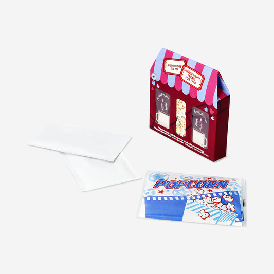 Movie night kit with hot chocolate and popcorn