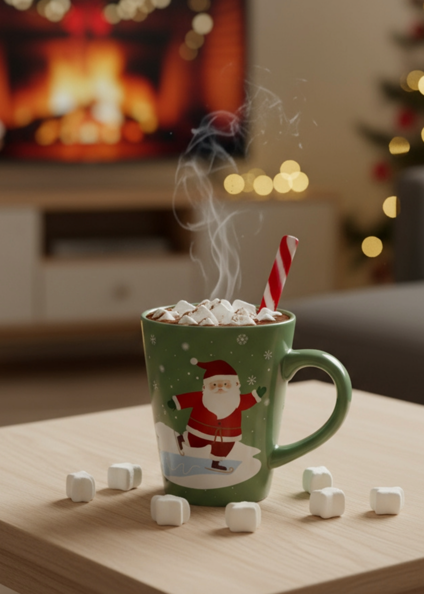 Mug with hot chocolate and candy cane spoon - Flying Tiger Copenhagen