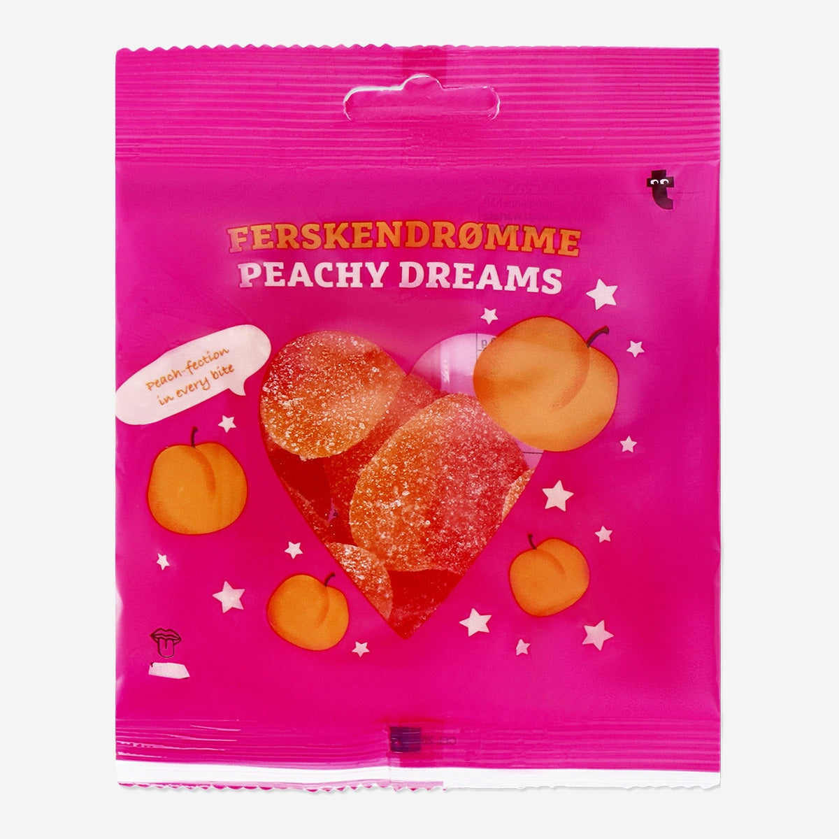 Peachy Dreams food from Flying Tiger Copenhagen featuring colorful peach-shaped candy or snack in bright packaging.