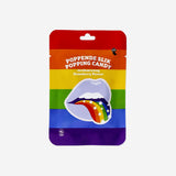 Rainbow strawberry popping candy from Flying Tiger Copenhagen, showing colorful, crunchy candy pieces in a bright display.