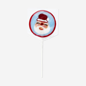 Santa face lollipop with raspberry flavor from Flying Tiger Copenhagen, featuring a festive Santa face design.