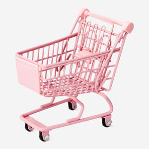 Mini pink shopping cart gadget from Flying Tiger Copenhagen, with a compact design and playful pink color.
