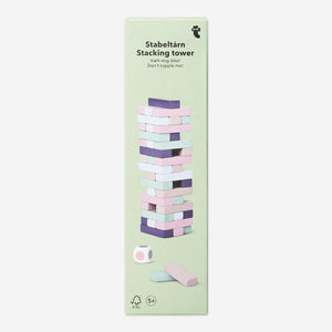 Mini stacking tower game by Flying Tiger Copenhagen featuring colorful wooden blocks for fun, skill, and balance.